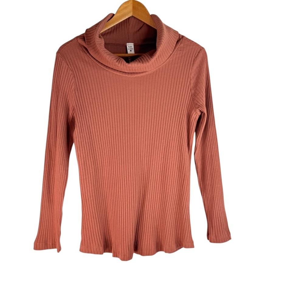 New Kate Quinn Women's Ribbed Cowl Neck Sweater - Rust Organic Cotton Size Large